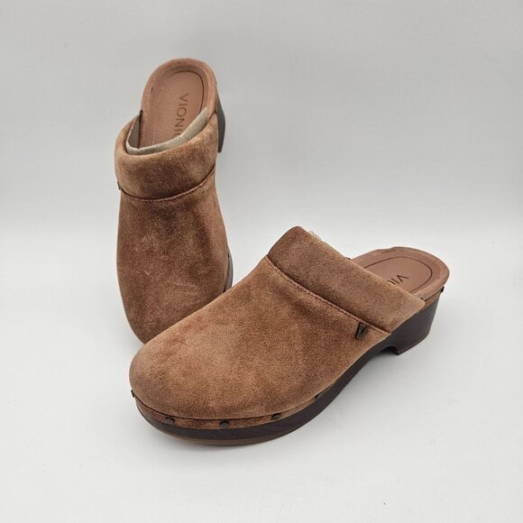 Vionic Kacie Tan Brown Suede Clogs Mules Slip On Womens Sz 6 NEW - Picture 1 of 8